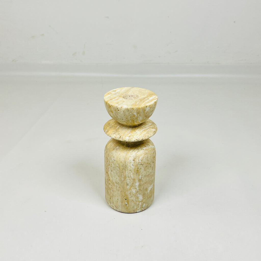 Short Ringed Bottled Travertine Candle Stand