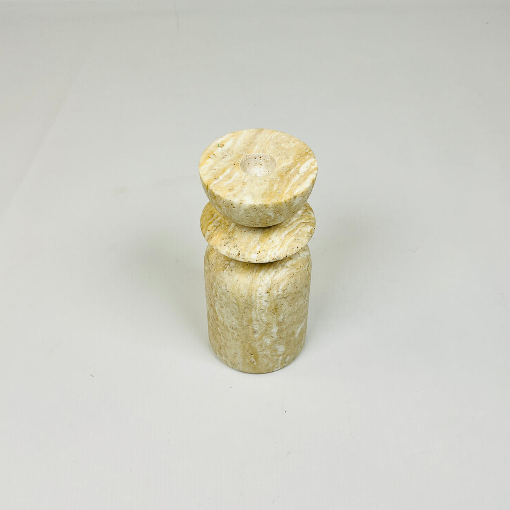 Short Ringed Bottled Travertine Candle Stand