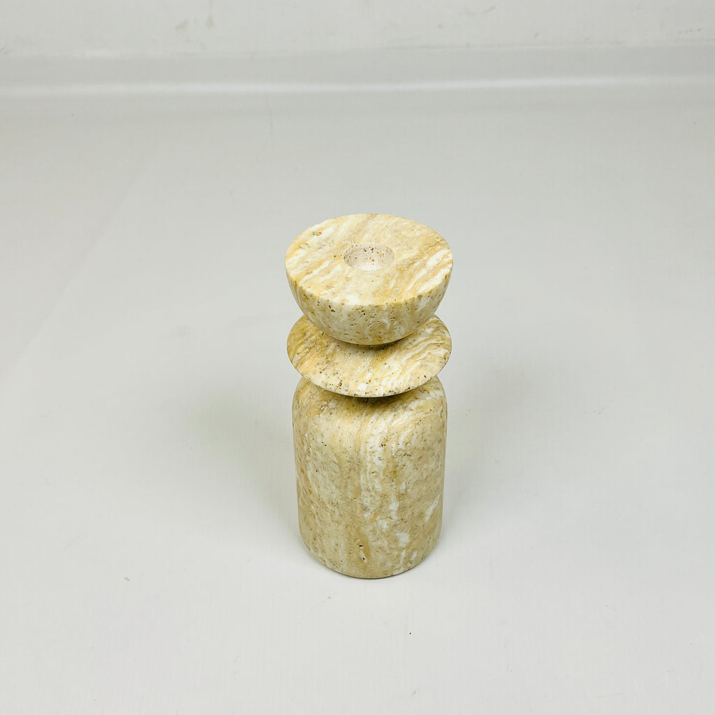 Short Ringed Bottled Travertine Candle Stand