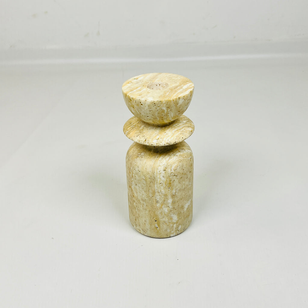 Short Ringed Bottled Travertine Candle Stand