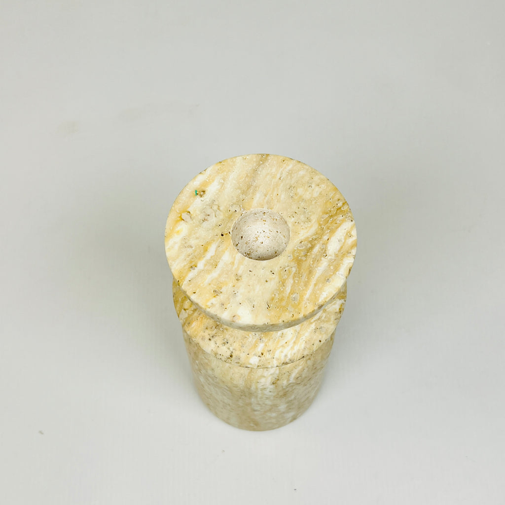 Short Ringed Bottled Travertine Candle Stand