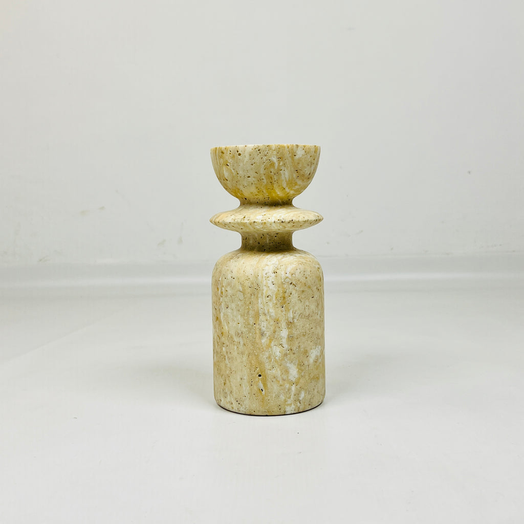 Short Ringed Bottled Travertine Candle Stand