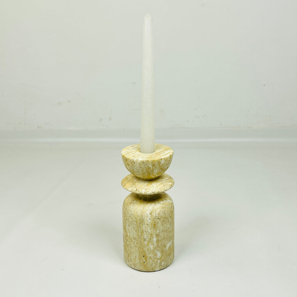 Short Ringed Bottled Travertine Candle Stand