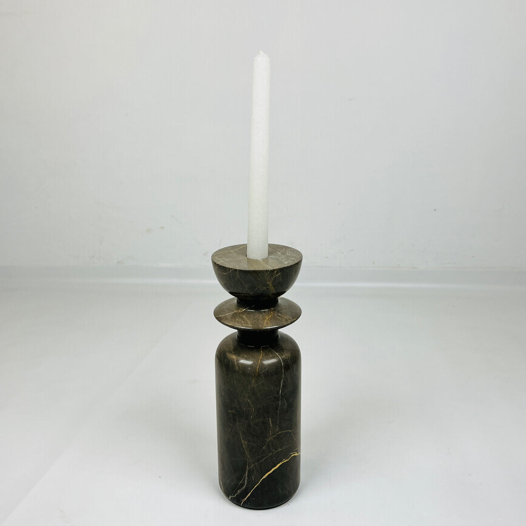 Ringed Bottled Golden Streaked Marble Candle Stand