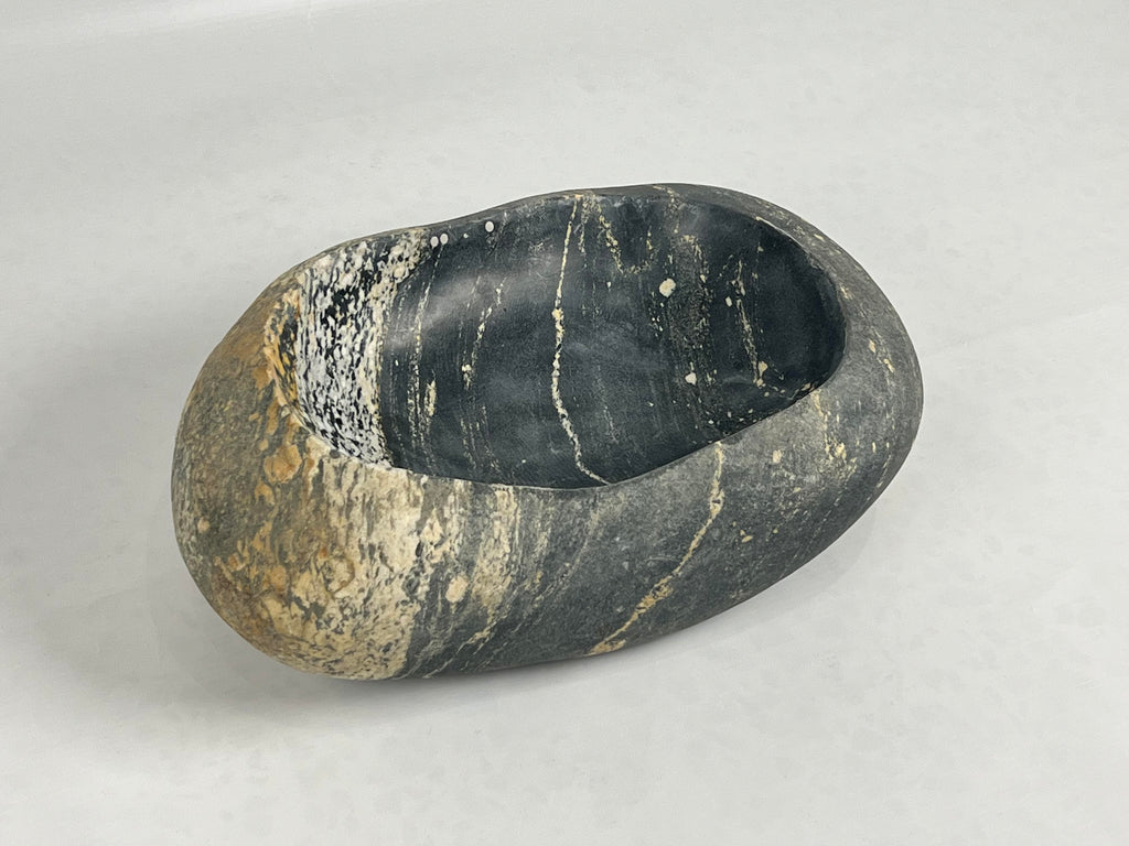 Gold And White Streaked River Stone Bowl