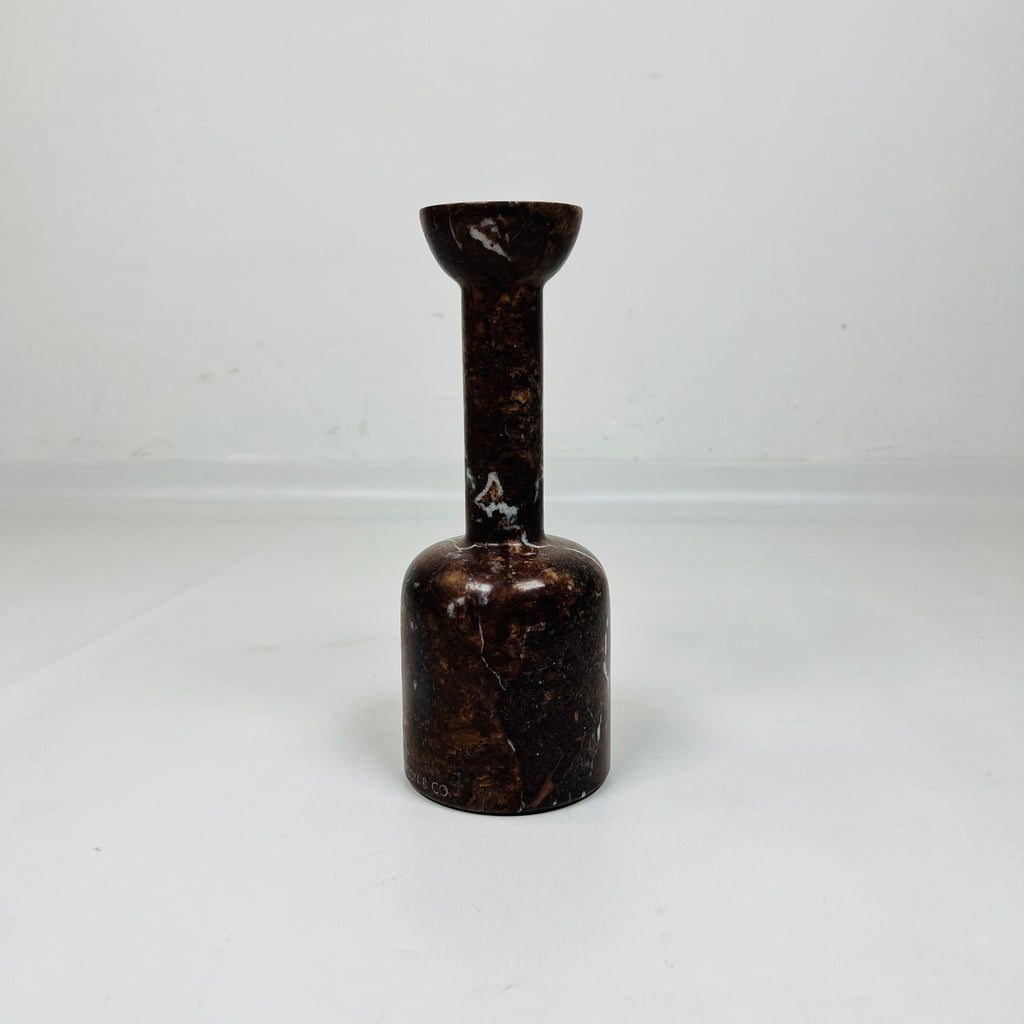 Long Bottle Bottom White Marked Marble Candle Stand