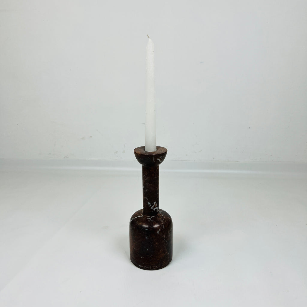 Long Bottle Bottom White Marked Marble Candle Stand