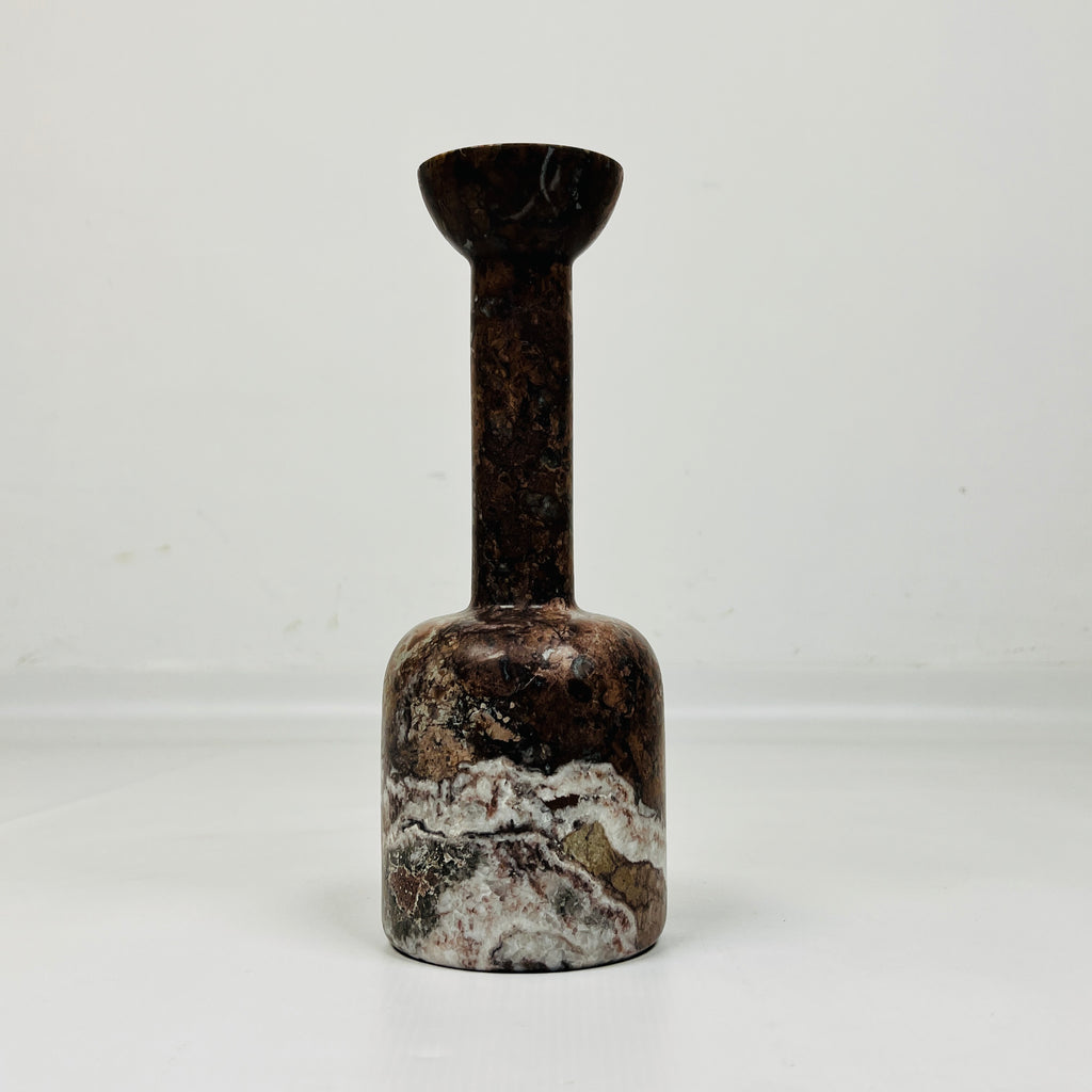 Long Bottle Bottom White Marked Marble Candle Stand