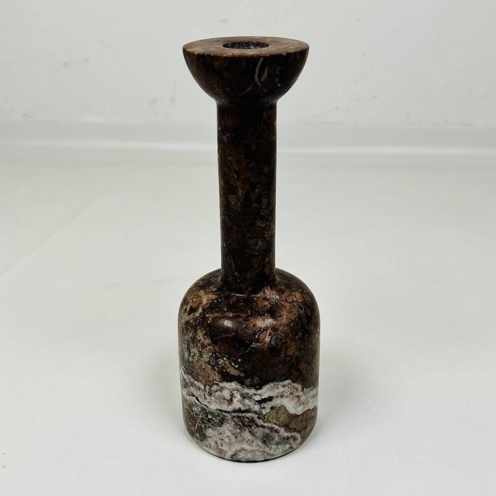 Long Bottle Bottom White Marked Marble Candle Stand