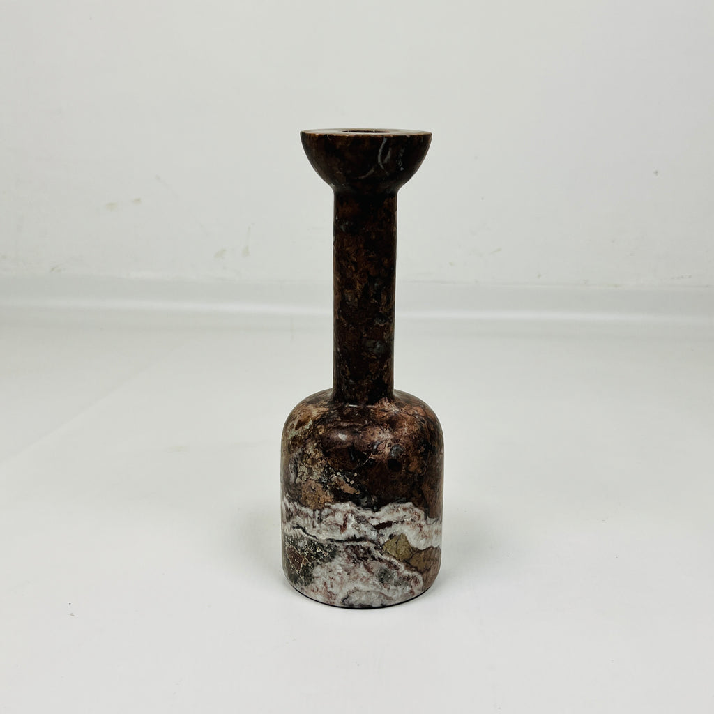 Long Bottle Bottom White Marked Marble Candle Stand