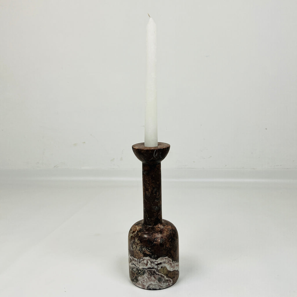 Long Bottle Bottom White Marked Marble Candle Stand