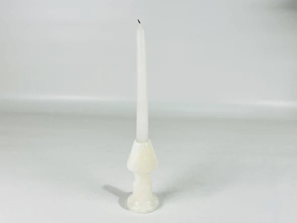 Cone Head White Opaque Marble Candle Stand