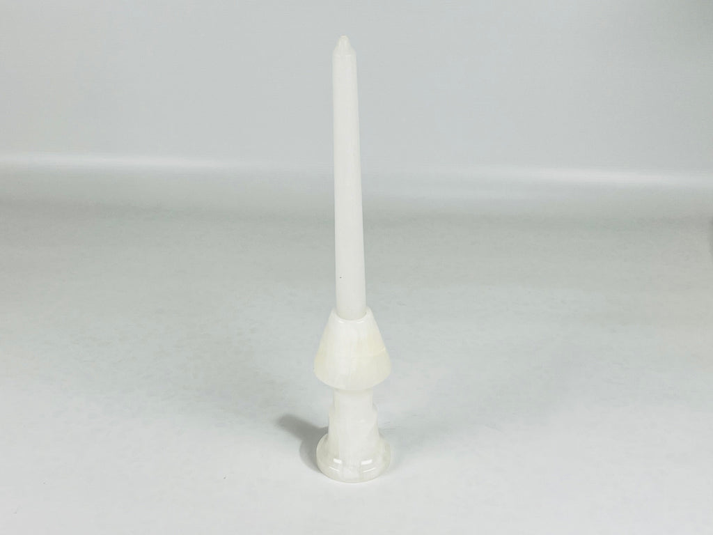 Cone Head White Onyx Marble Candle Stand