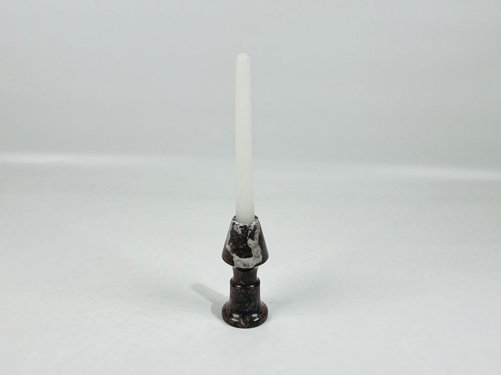 Cone Head White Blotched Marble Candle Stand