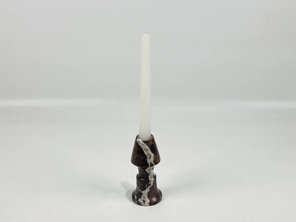 Cone Head White Blotched Marble Candle Stand