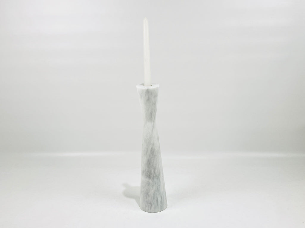 Long Funnel Grey Streaked Marble Candle Stand (Medium)