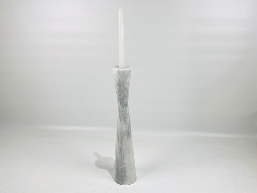 Long Funnel Grey Streaked Marble Candle Stand (Large)