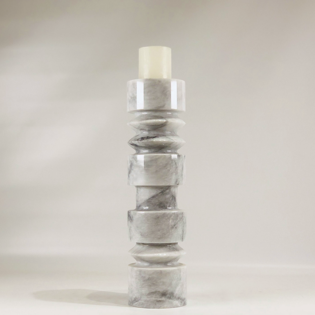 Pillar Streaked Marble Candle Stand (Large)