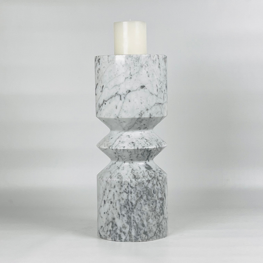 Bulged Grey Streaked Marble Candle Stand