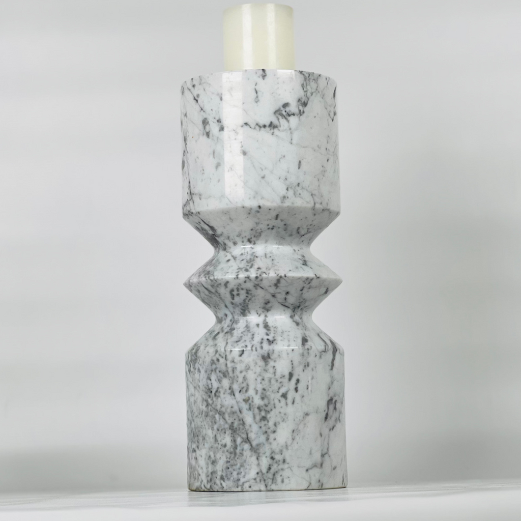 Bulged Grey Streaked Marble Candle Stand