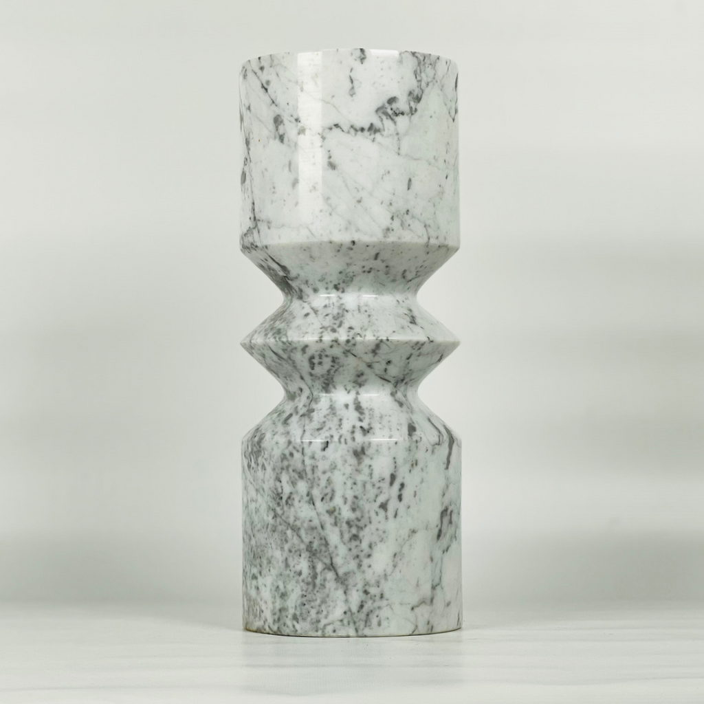 Bulged Grey Streaked Marble Candle Stand