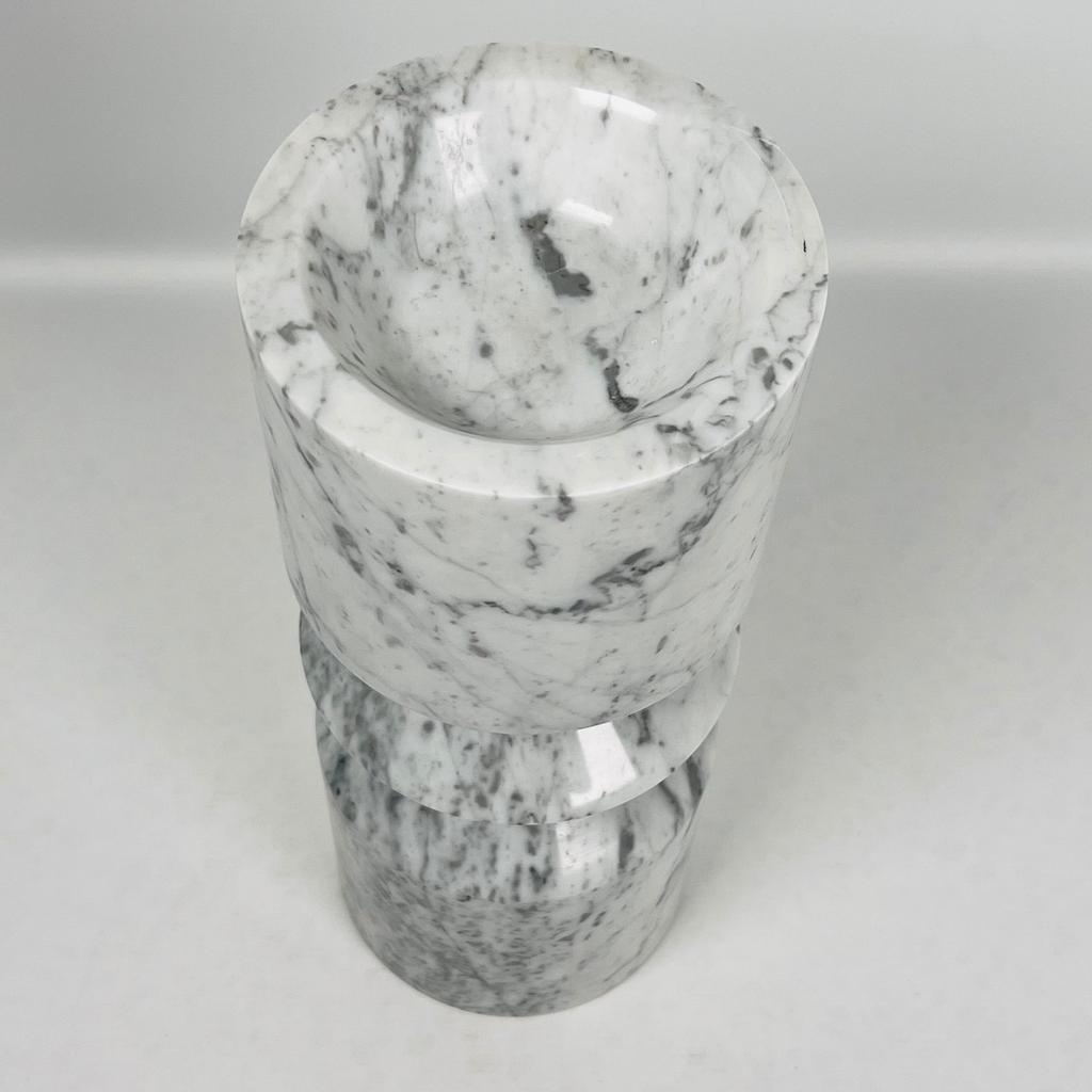 Bulged Grey Streaked Marble Candle Stand