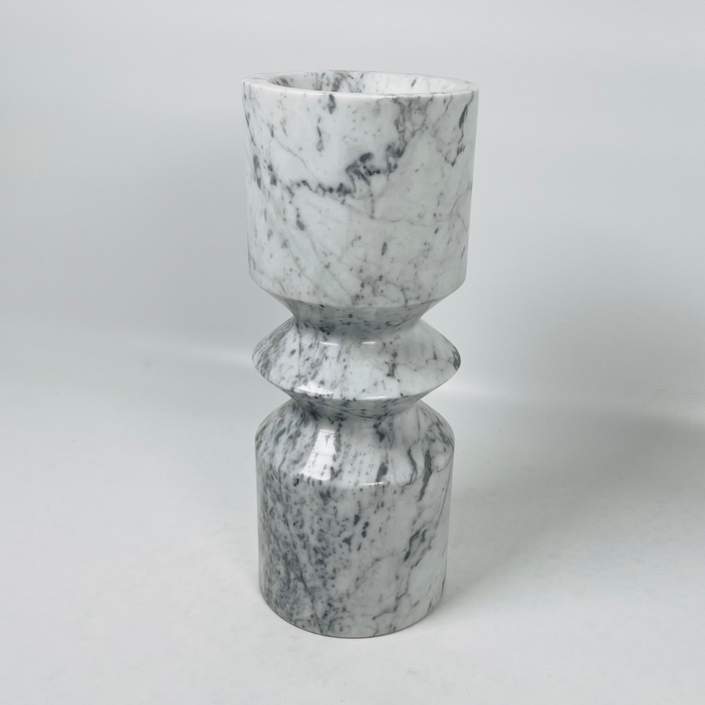 Bulged Grey Streaked Marble Candle Stand