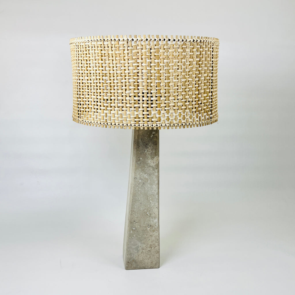 Tall Lined Travertine Table Lamp