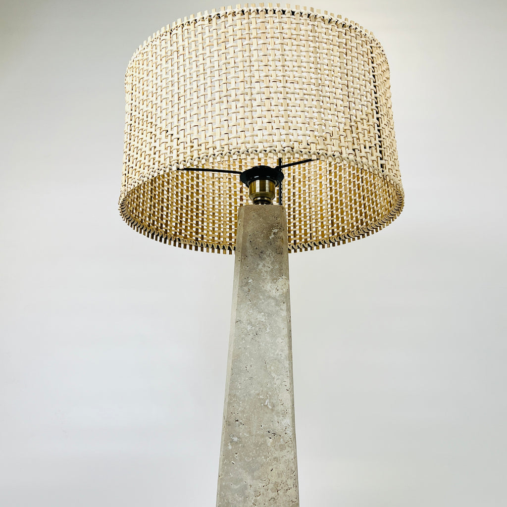 Tall Lined Travertine Table Lamp