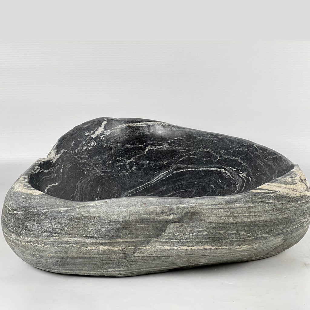 White Streaked Black River Stone Sink