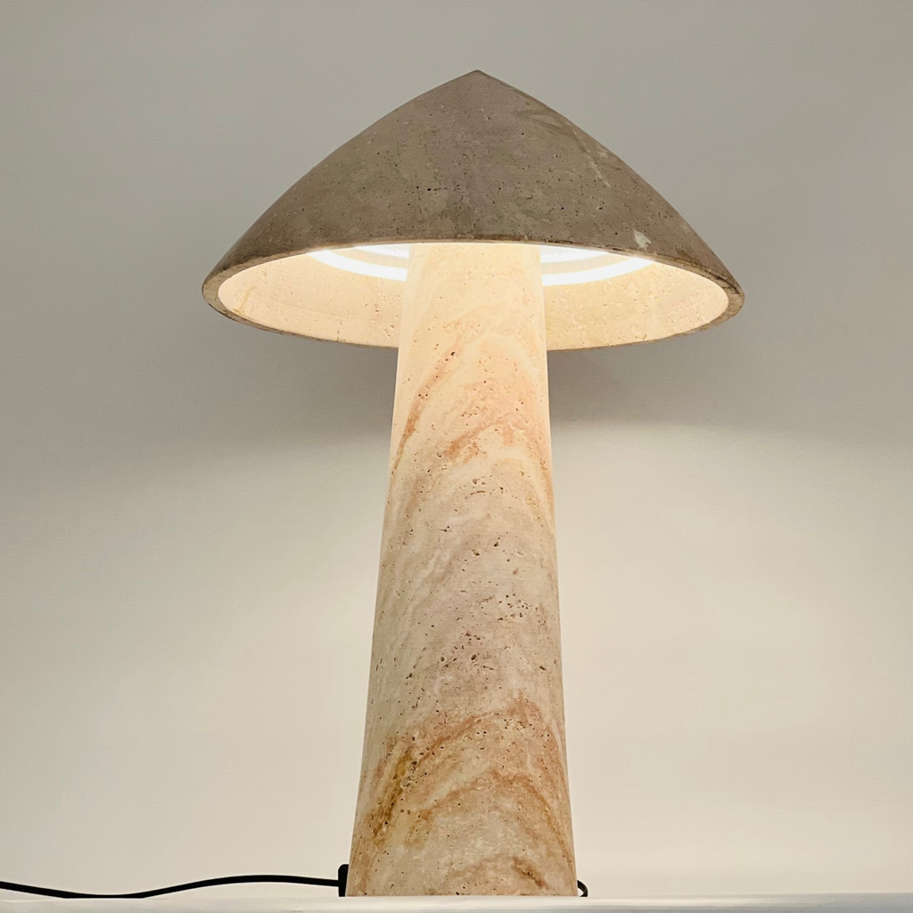 Cone-Head Travertine Table Lamp