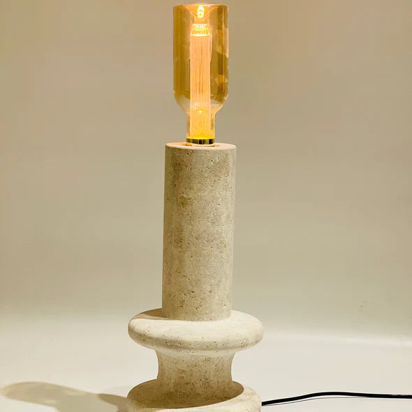 Double Ringed Bottom Travertine Table Lamp