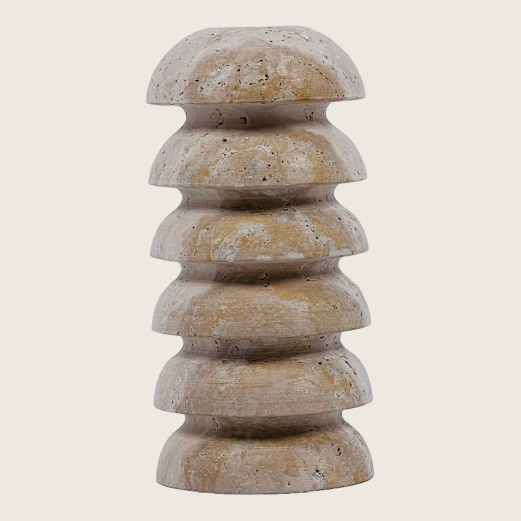 Stacked Domes Travertine Candle Stand