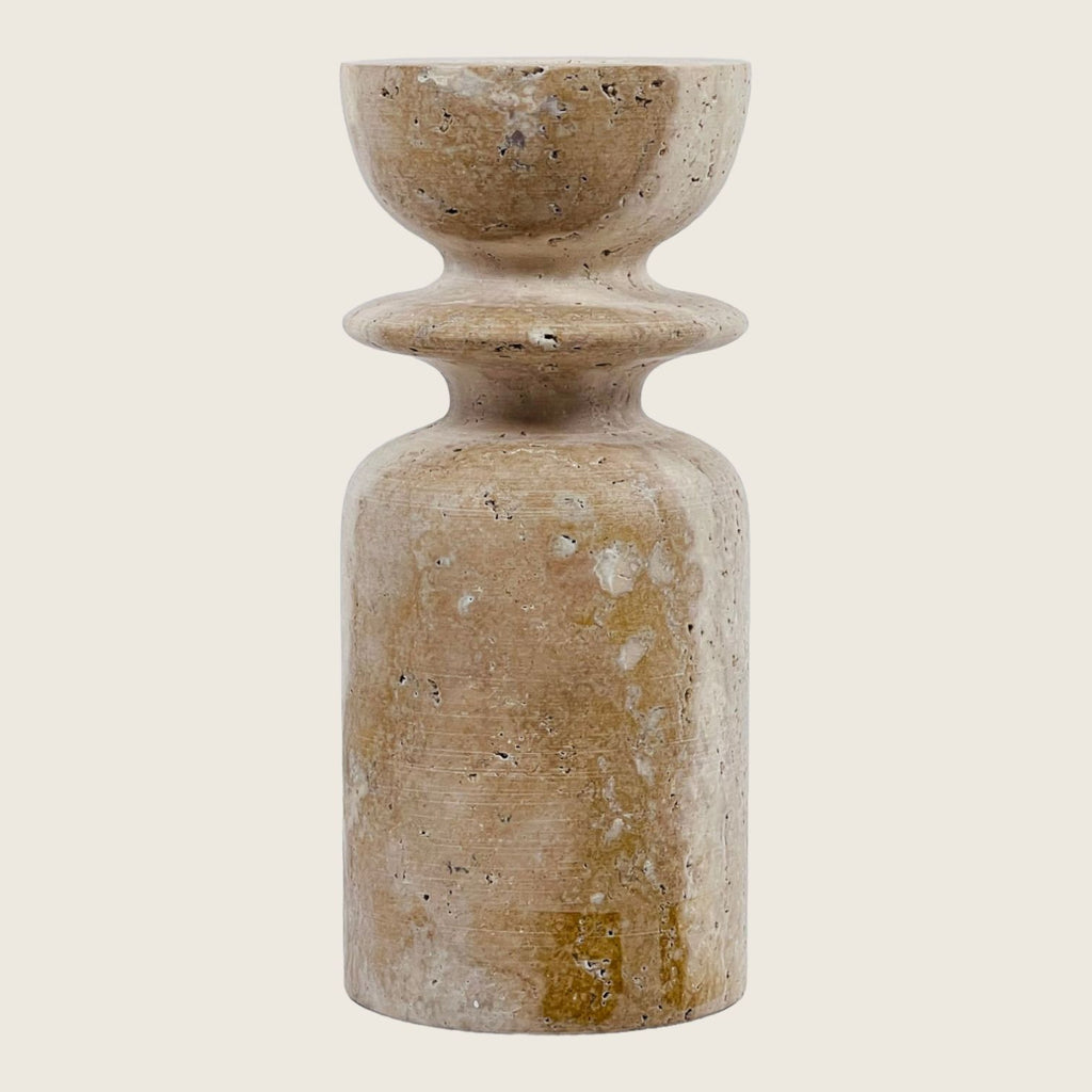 Ringed Bottle Bottom Travertine Candle Stand