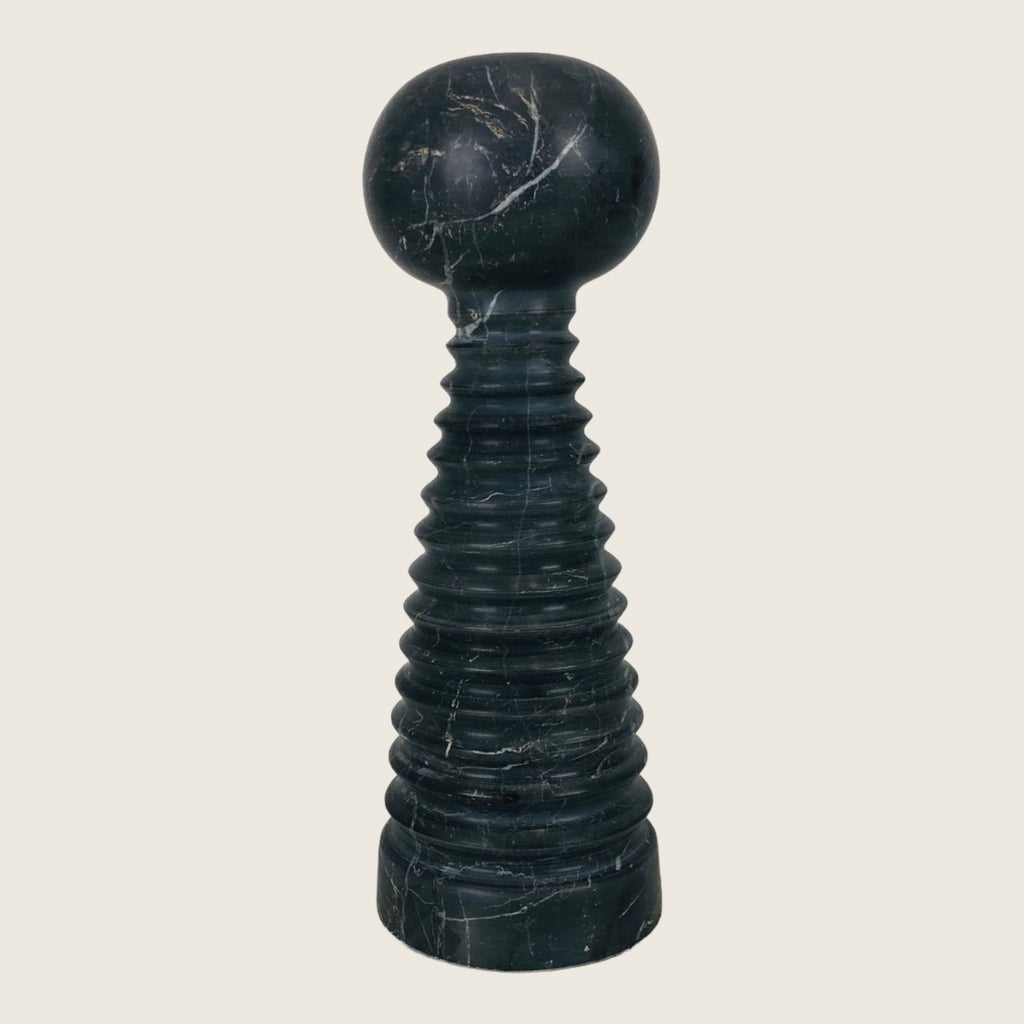 Bobbled Screw Black Marble Candle Stand