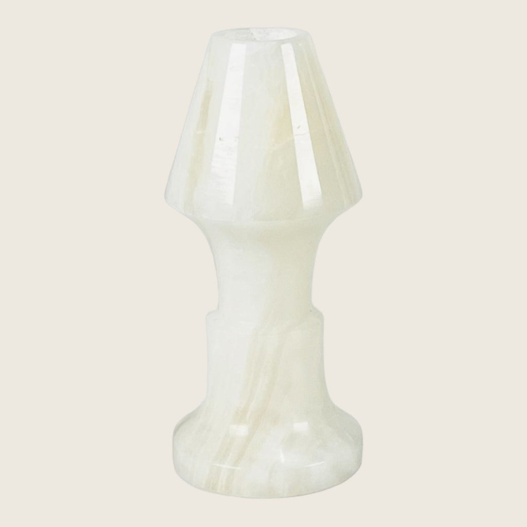 Cone Head White Opaque Marble Candle Stand