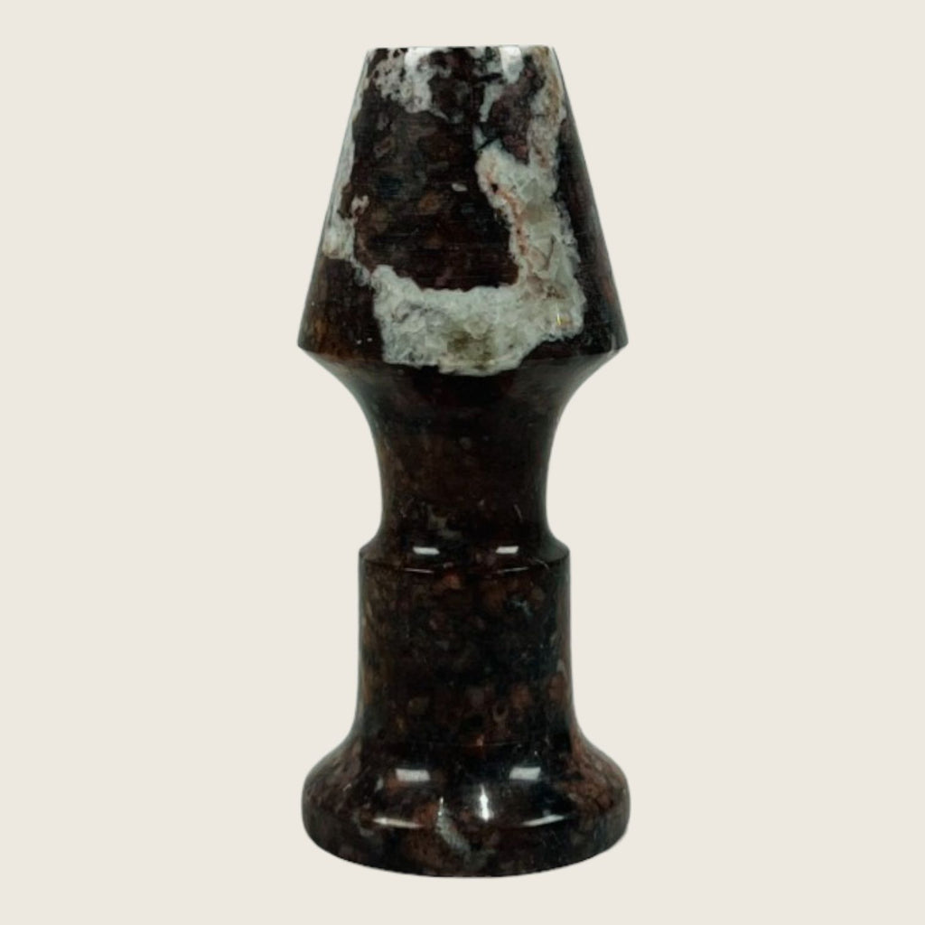 Cone Head White Blotched Marble Candle Stand