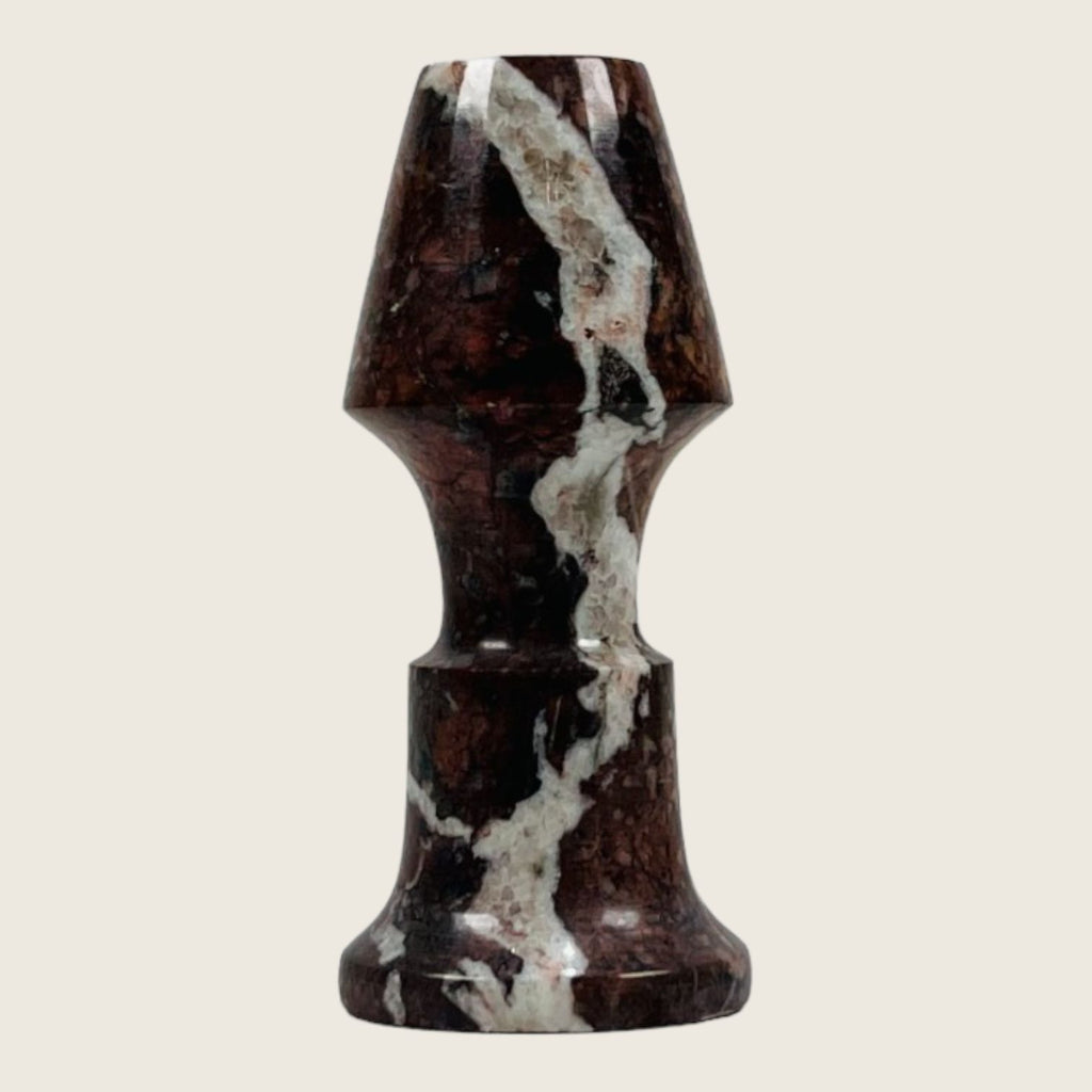 Cone Head White Blotched Marble Candle Stand