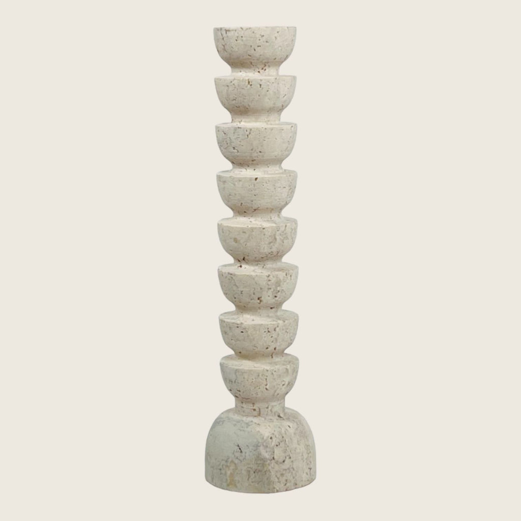 Upside Down Stacked Dome Travertine Candle Stand