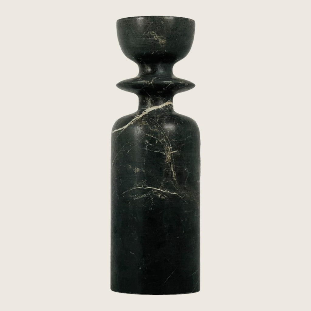 Ringed Bottle White Streaked Marble Candle Stand