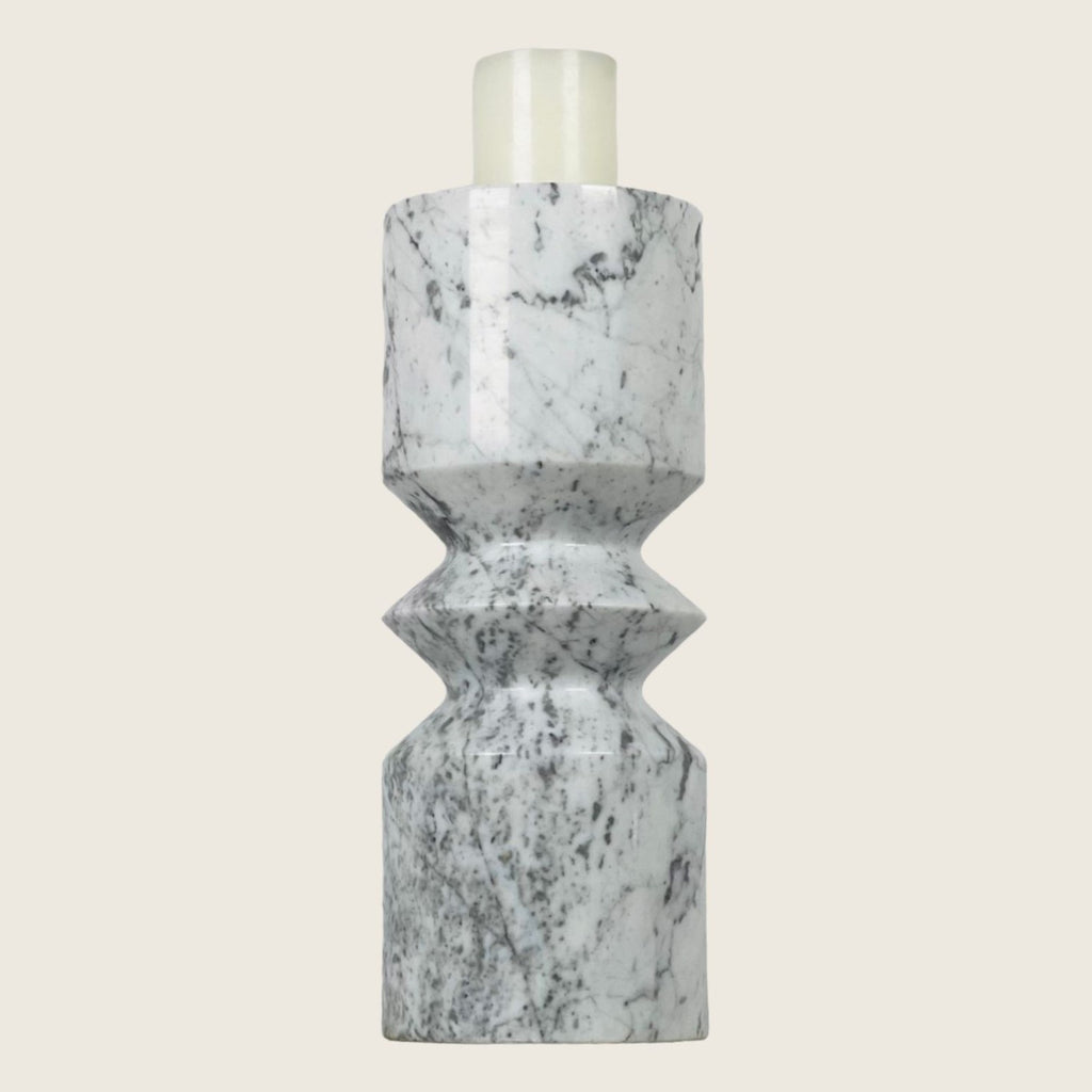 Bulged Grey Streaked Marble Candle Stand