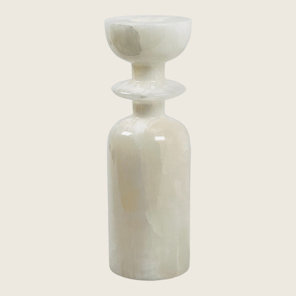 Ringed Bottle White Onyx Marble Candle Stand