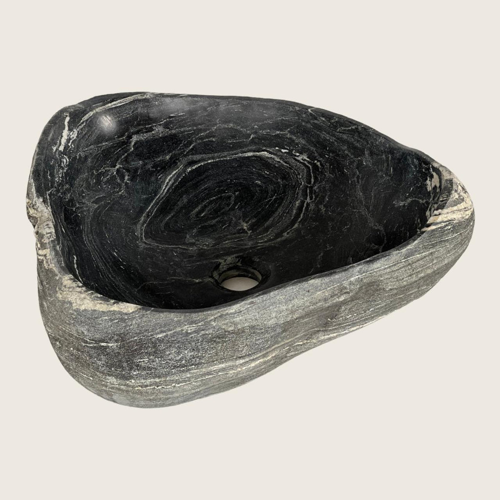 White Streaked Black River Stone Sink