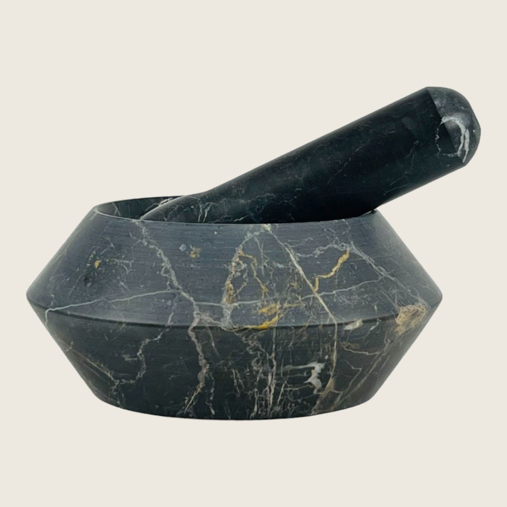 Gold Streaked Black Mortar & pestle