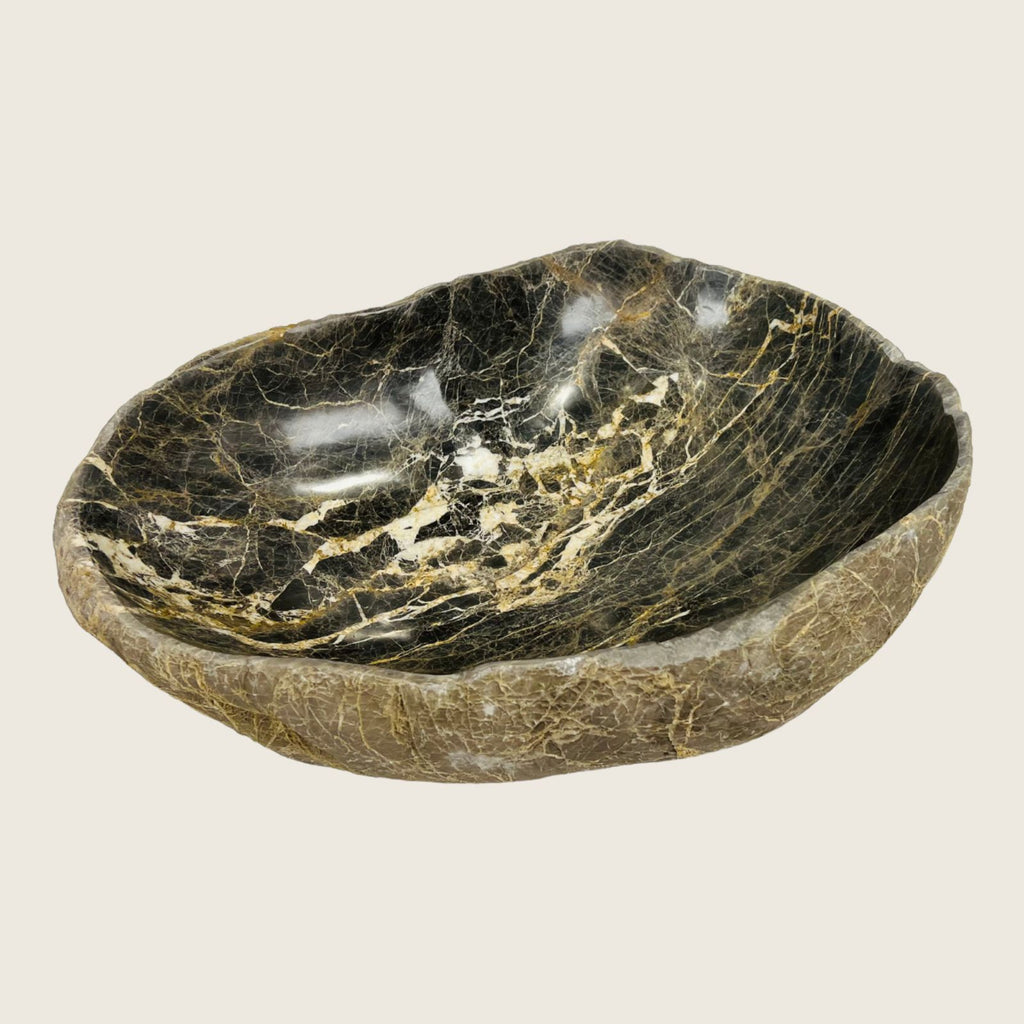 Gold Streaked River Stone Bowl