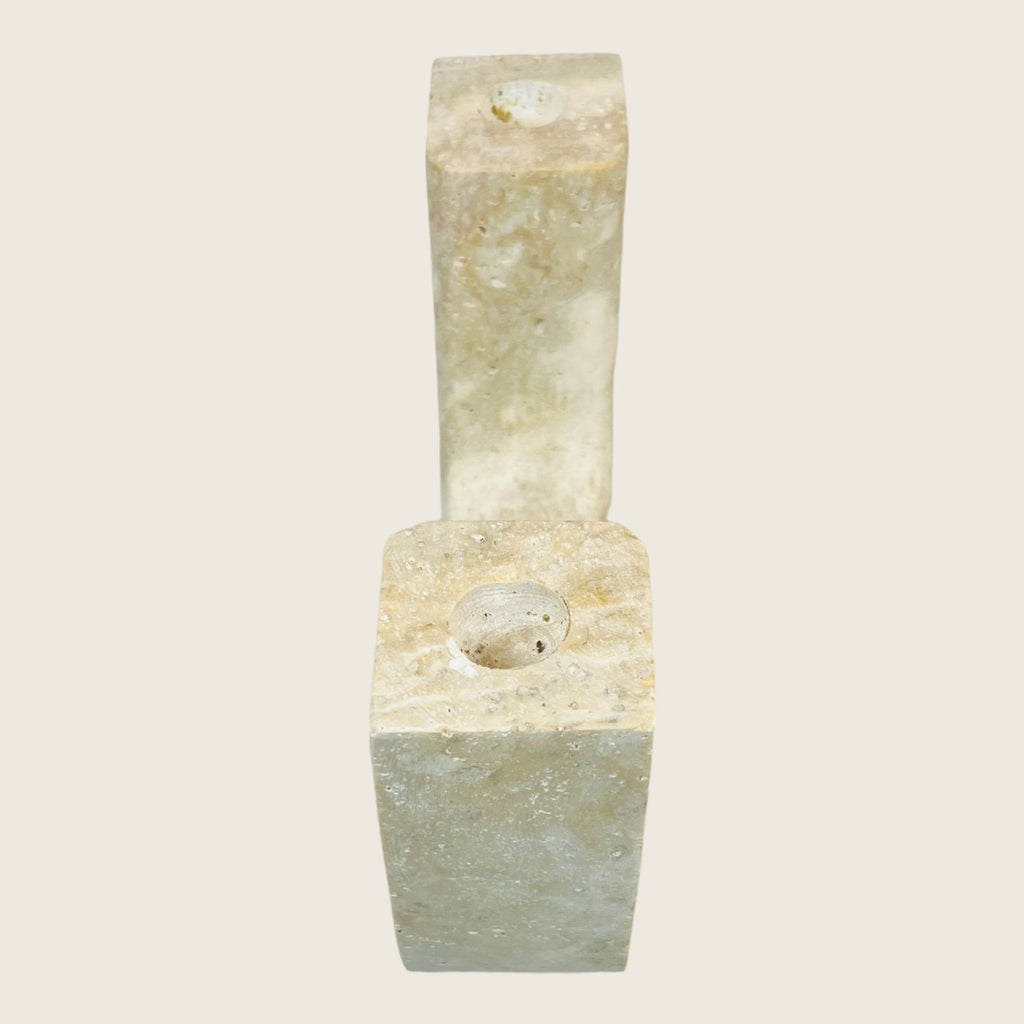 Double Headed Light Streaked Travertine Candle Stand