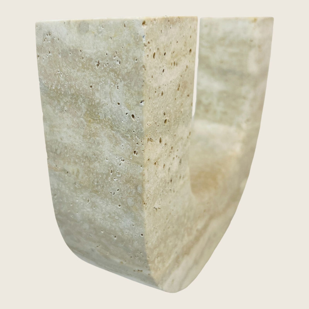 Double Headed Light Grazed Travertine Candle Stand