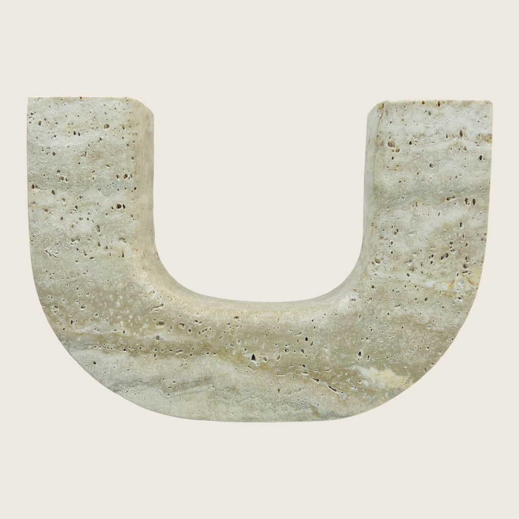 Double Headed Light Grazed Travertine Candle Stand