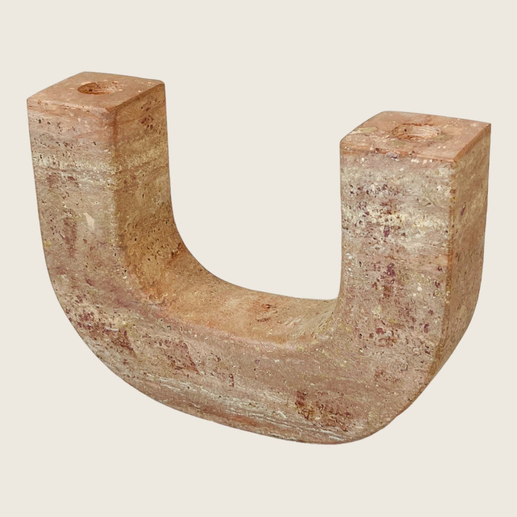 Double Headed Light Red Travertine Candle Stand