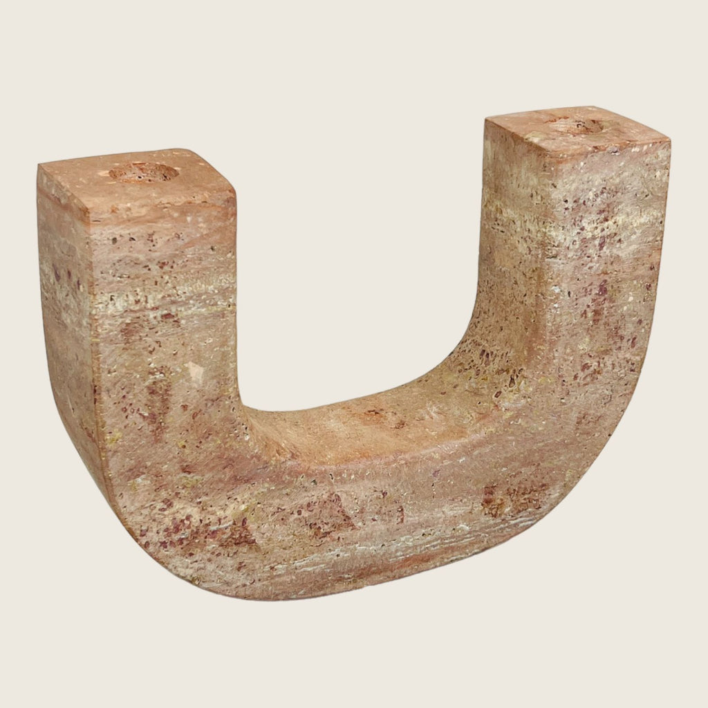 Double Headed Light Red Travertine Candle Stand